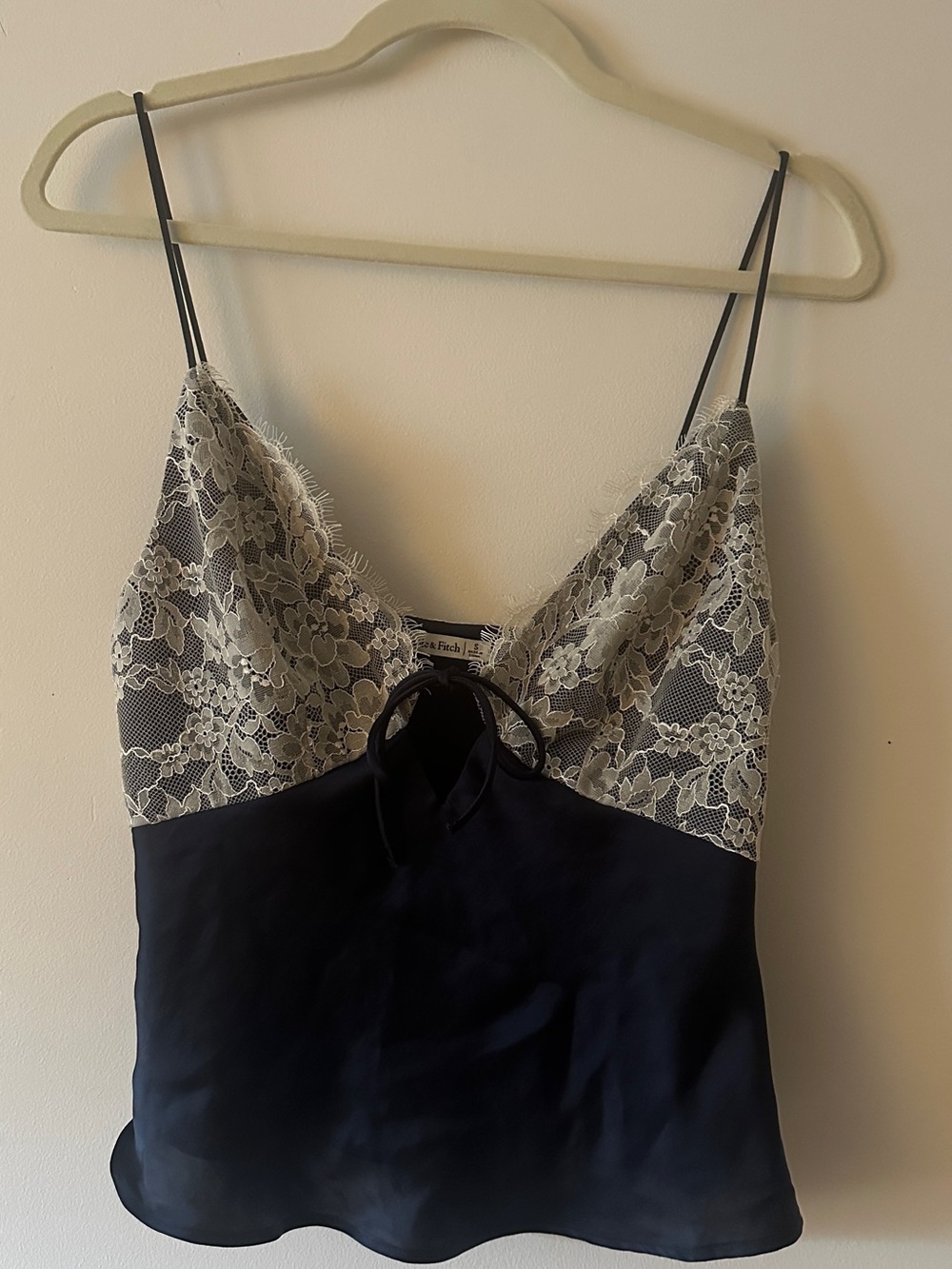 Abercrombie Lace-Trim Satin Cami Top - Navy & Ivory